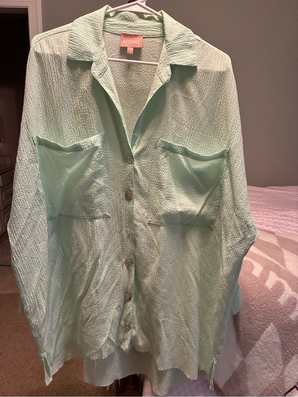 Show Me Your MuMu Mint Green Textured Button-Down Blouse